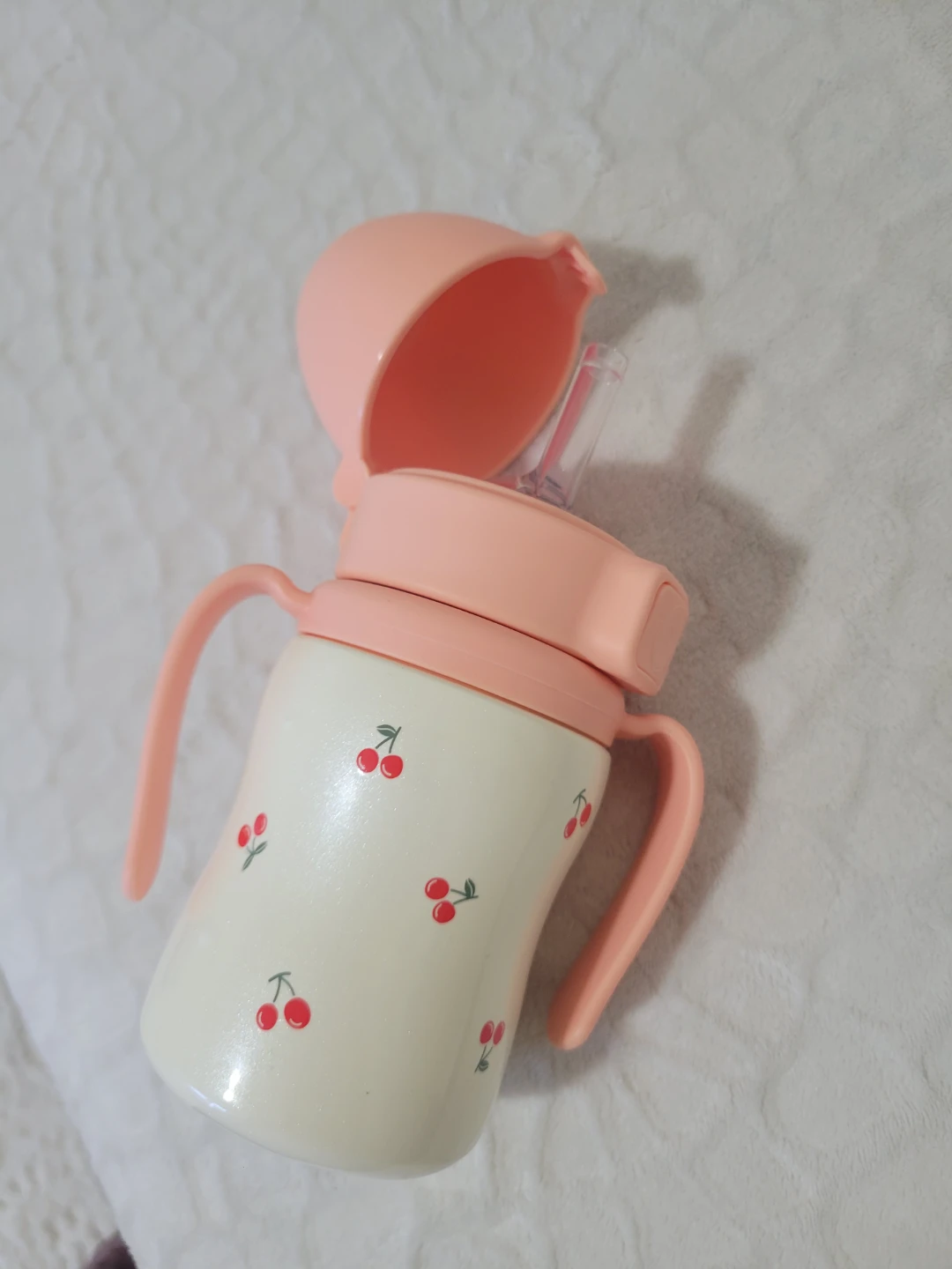 Baby Cherry Print Straw Cup with Handles - photo 2