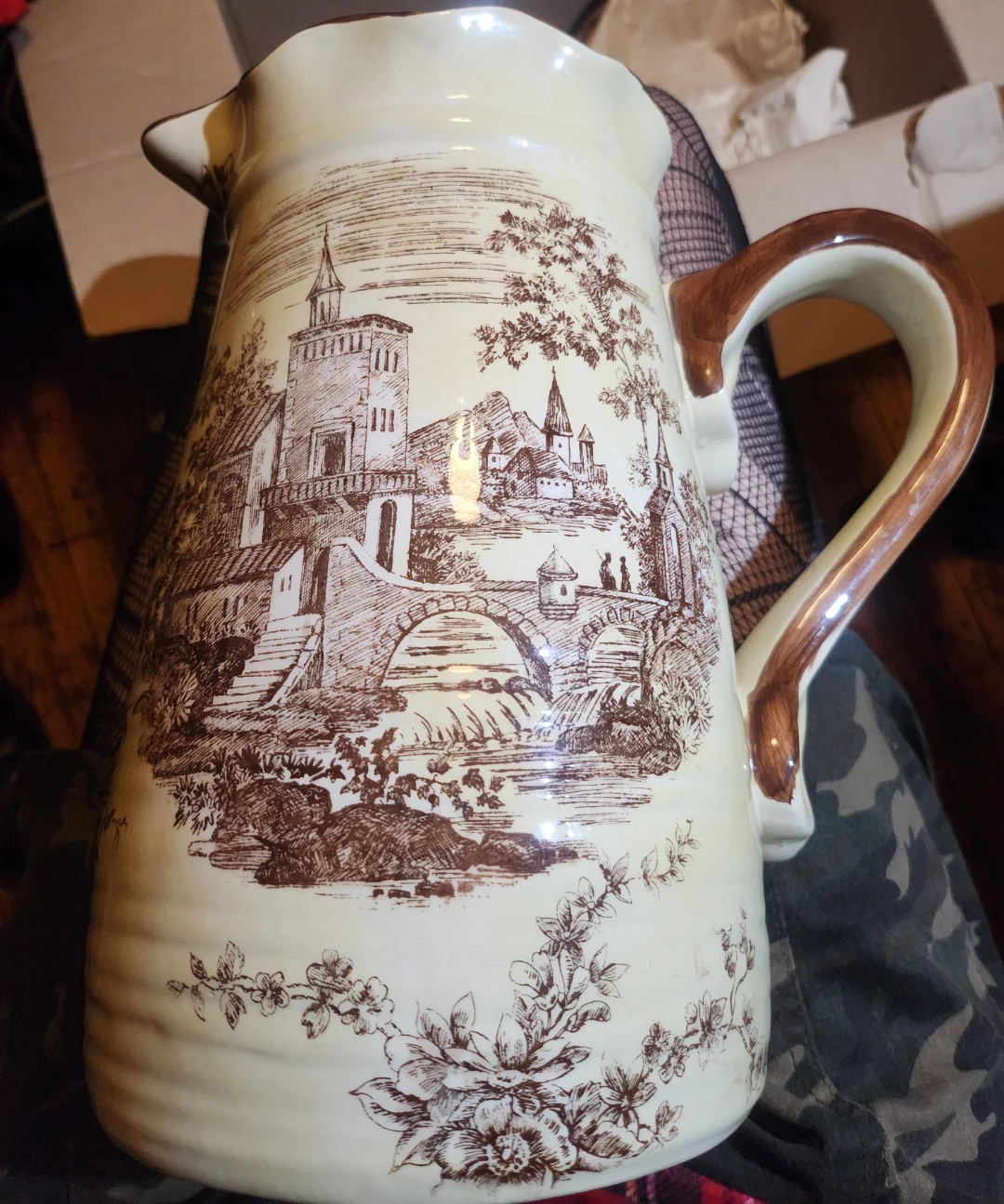 Toile Pattern Ceramic Pitcher