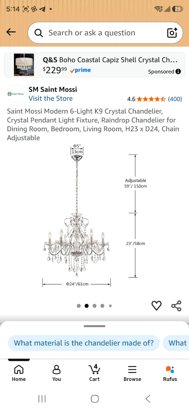 Saint Mossi 6-Light K9 Crystal Chandelier - photo 2