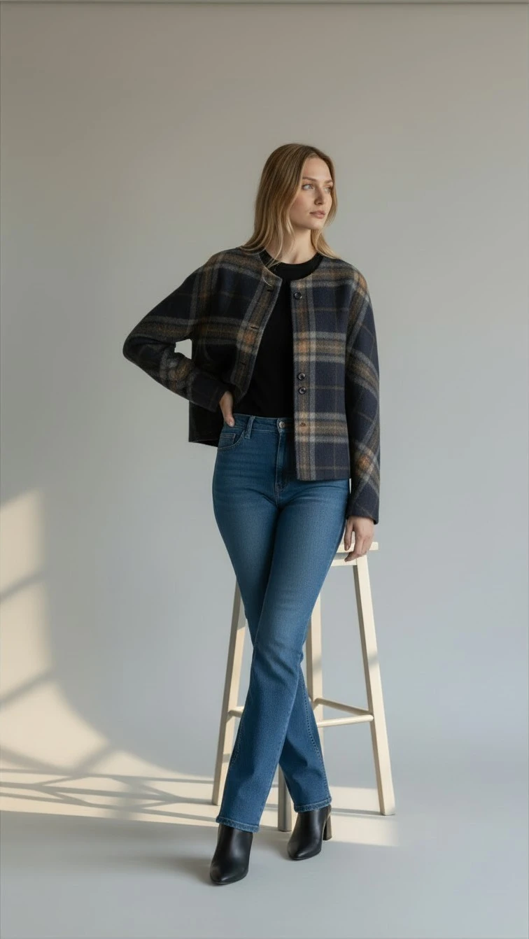 Women's Plaid Wool-Blend Jacket - photo 4