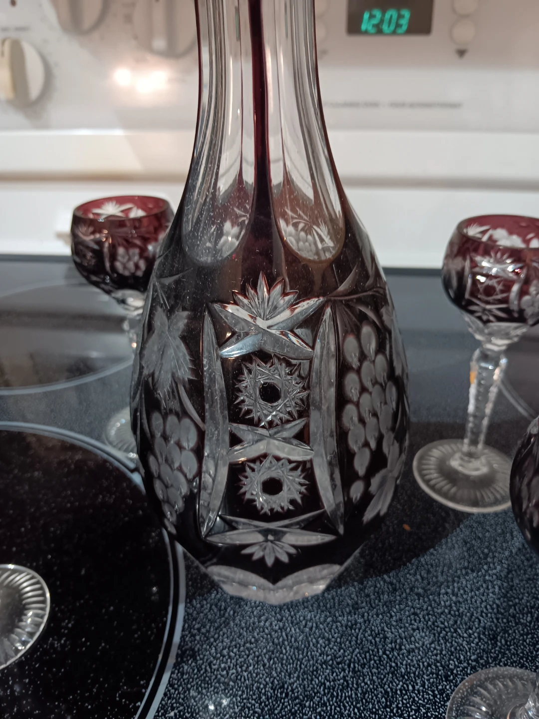 Vintage Ruby Red Cut-to-Clear Crystal Decanter Set - photo 2