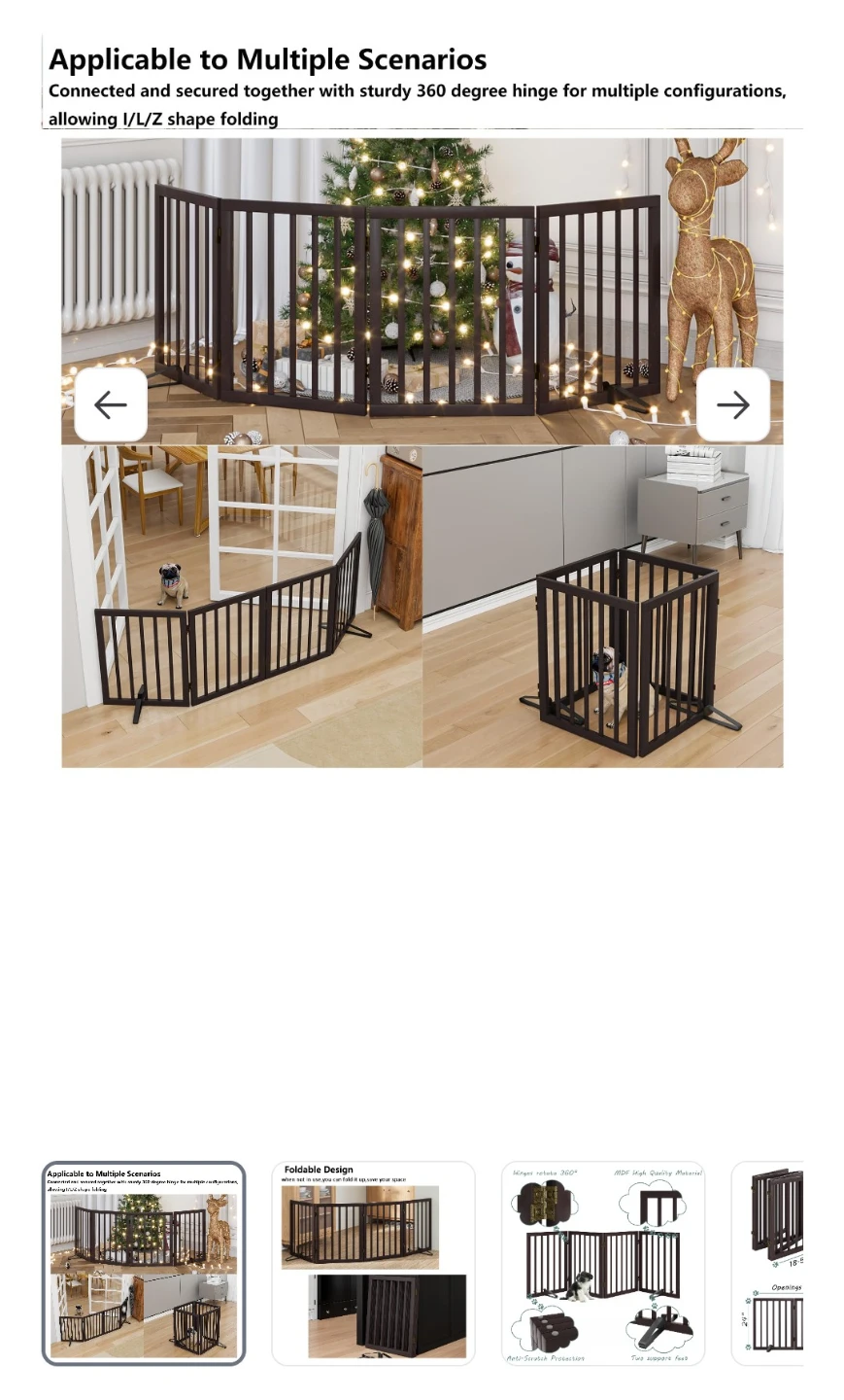 Foldable Wooden Pet Gate 24in Height Support Feet Included - photo 2