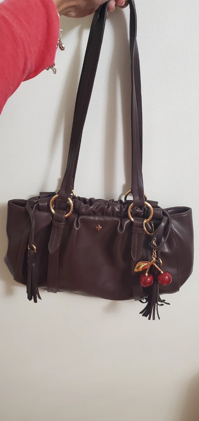 Brown Shoulder Bag with Cherry Charm