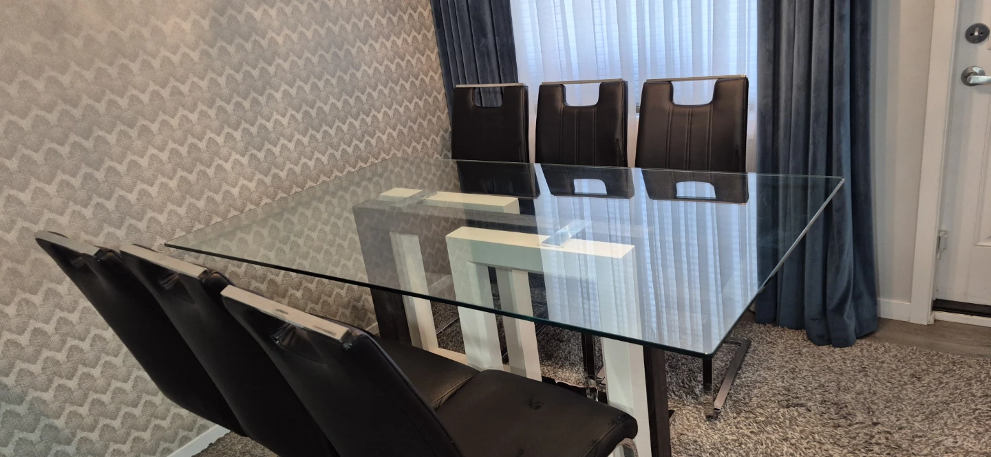 Glass Dining Table with 6 Black Chairs - photo 3