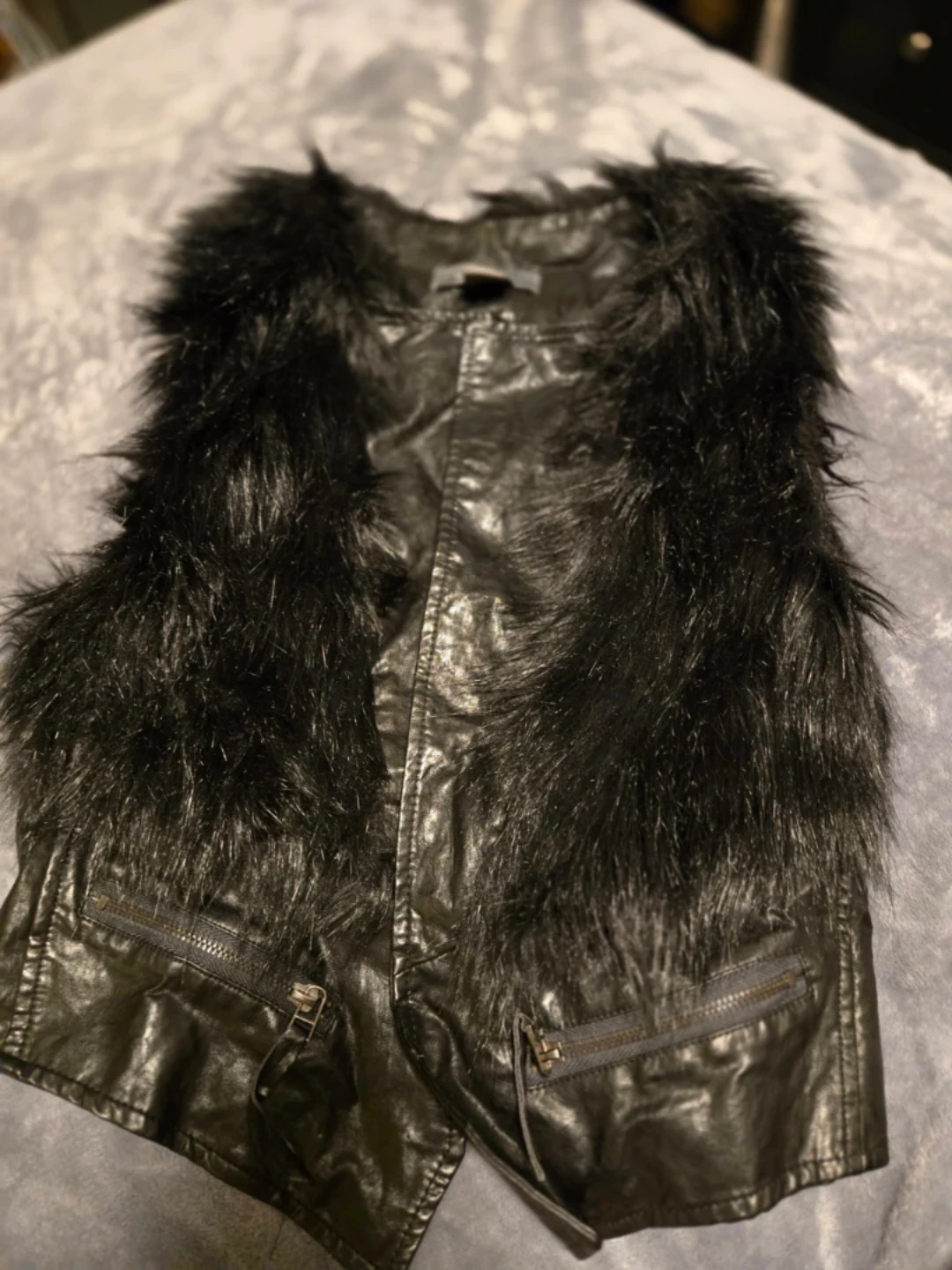 Suzy Shier Faux Leather and Faux Fur Vest