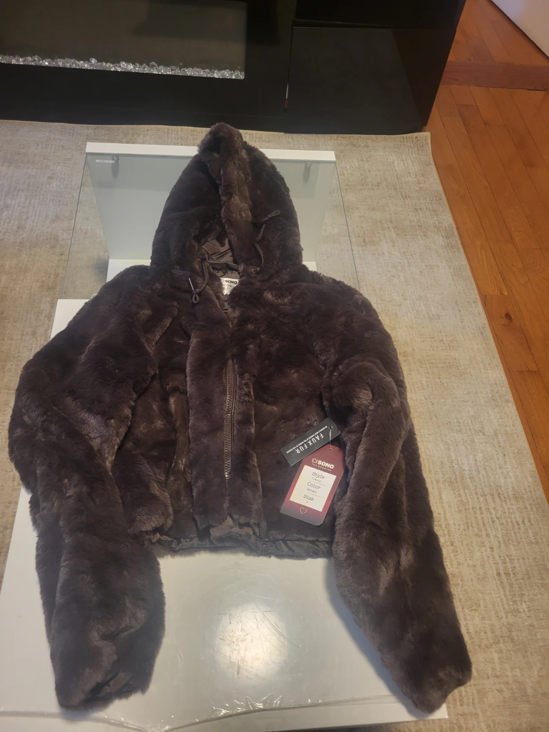 CISONO Brown Faux Fur Hooded Jacket - photo 2