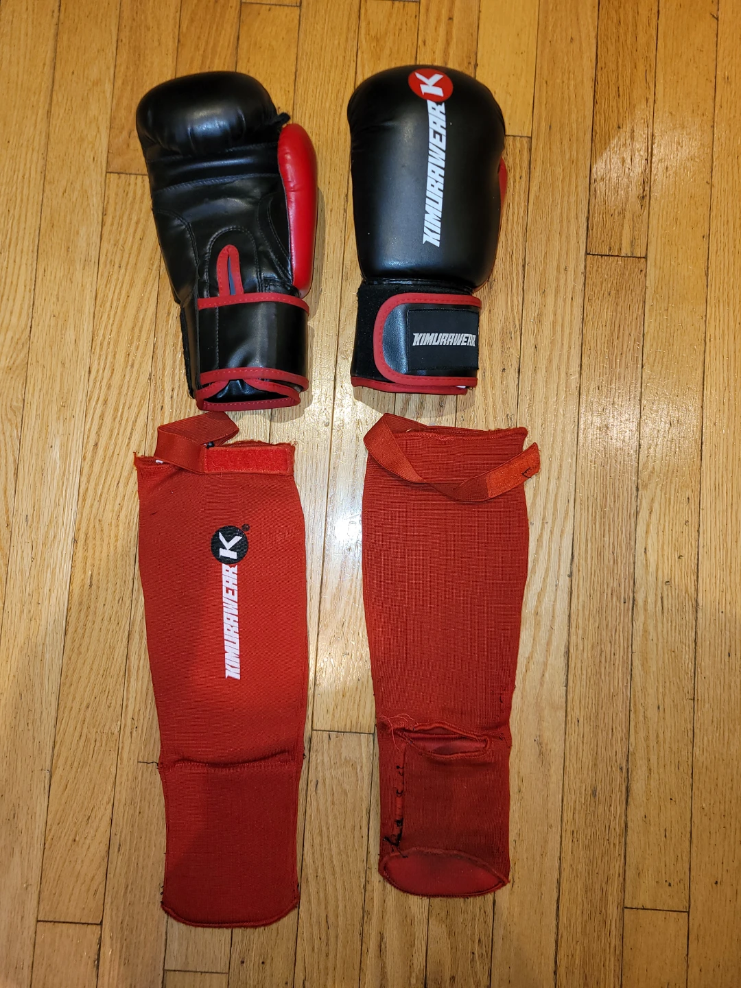 Kick boxing gloves and shin /foot  protection.