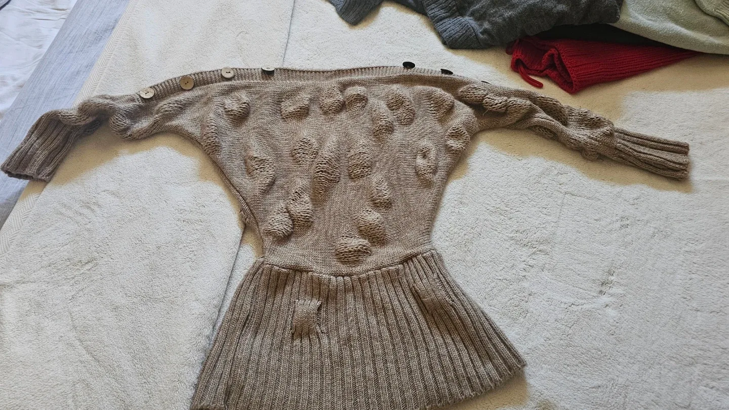 Tan Knit Sweater with Decorative Buttons