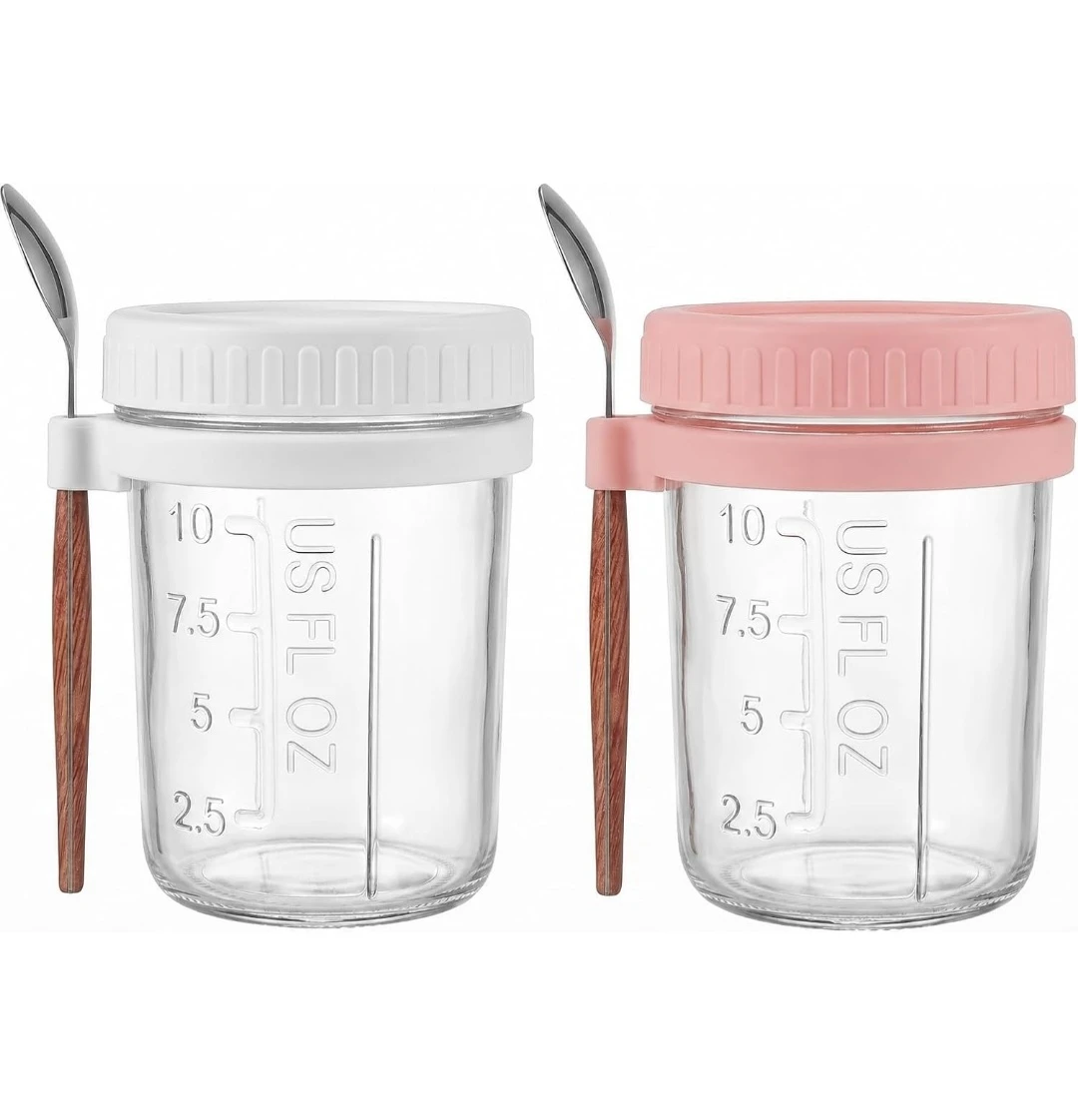 Set of 4 Overnight Oats Jars with Lids, Spoons...New