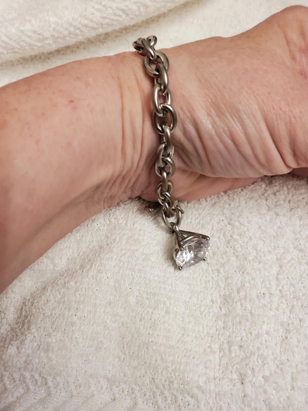 Silver-Tone Chain Bracelet with Large CZ Stone