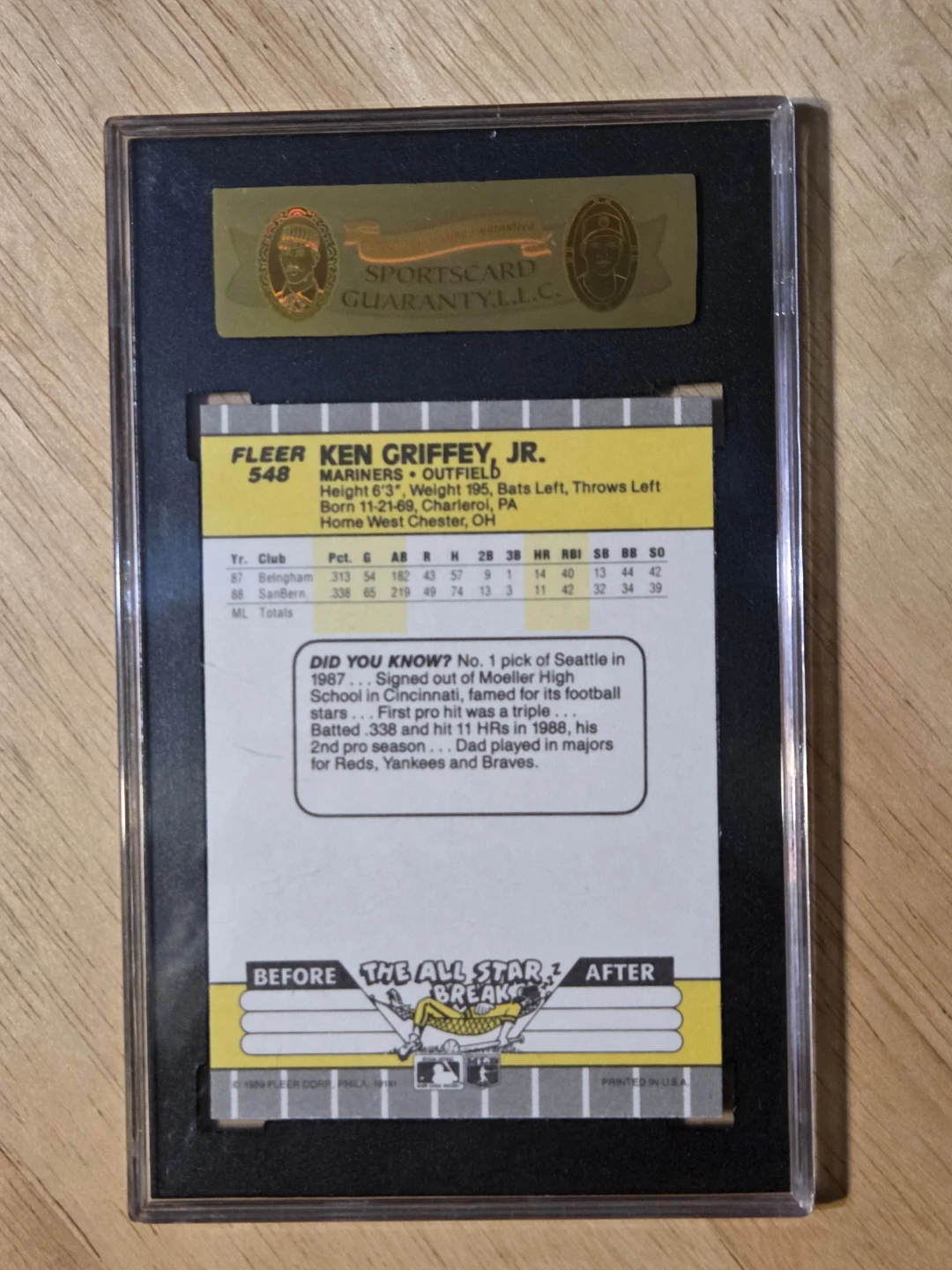 1989 Fleer Ken Griffey Jr. Rookie Card SGC 92 - photo 2