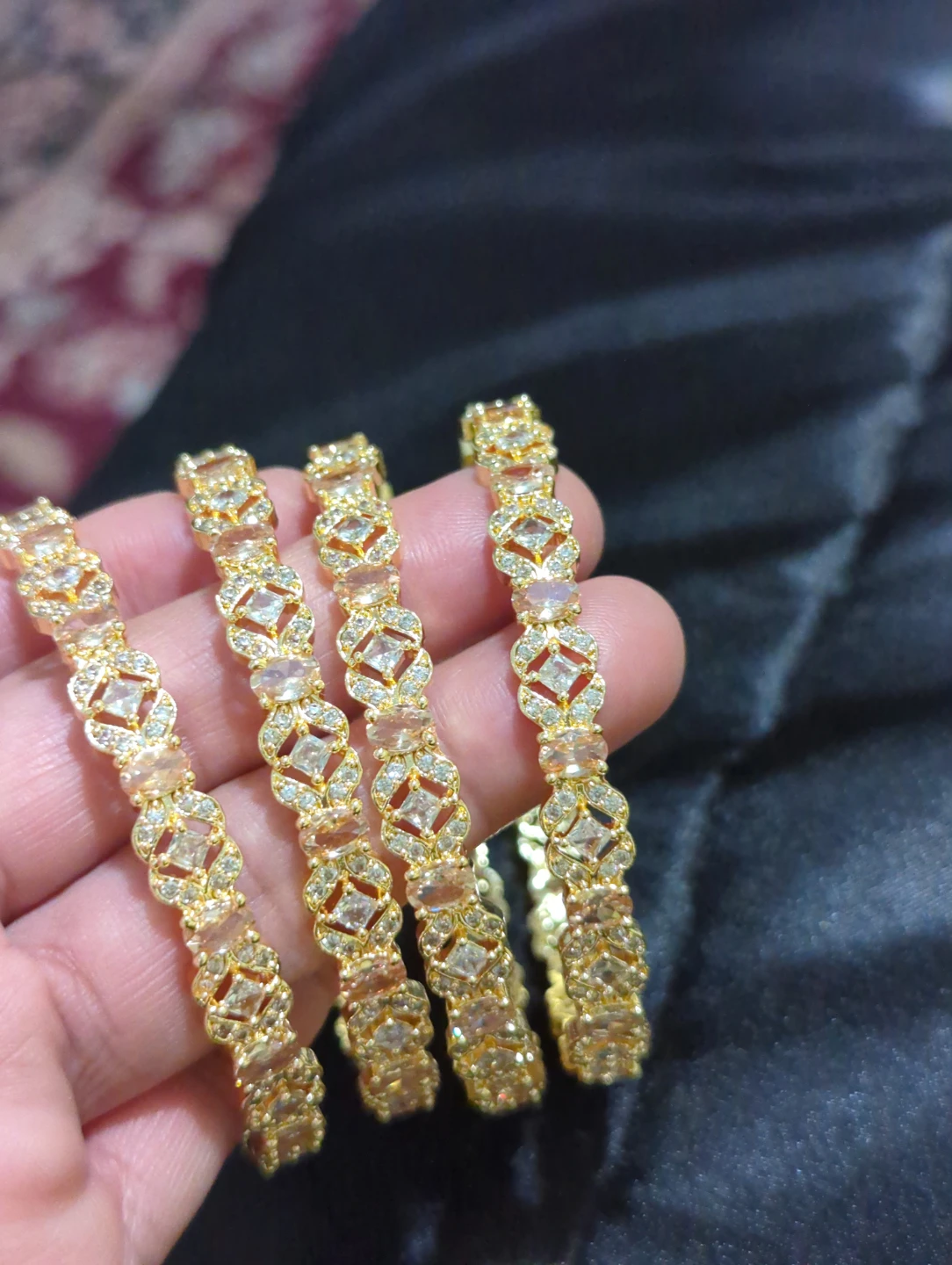 Set of 4 Gold-Tone Crystal Bangles