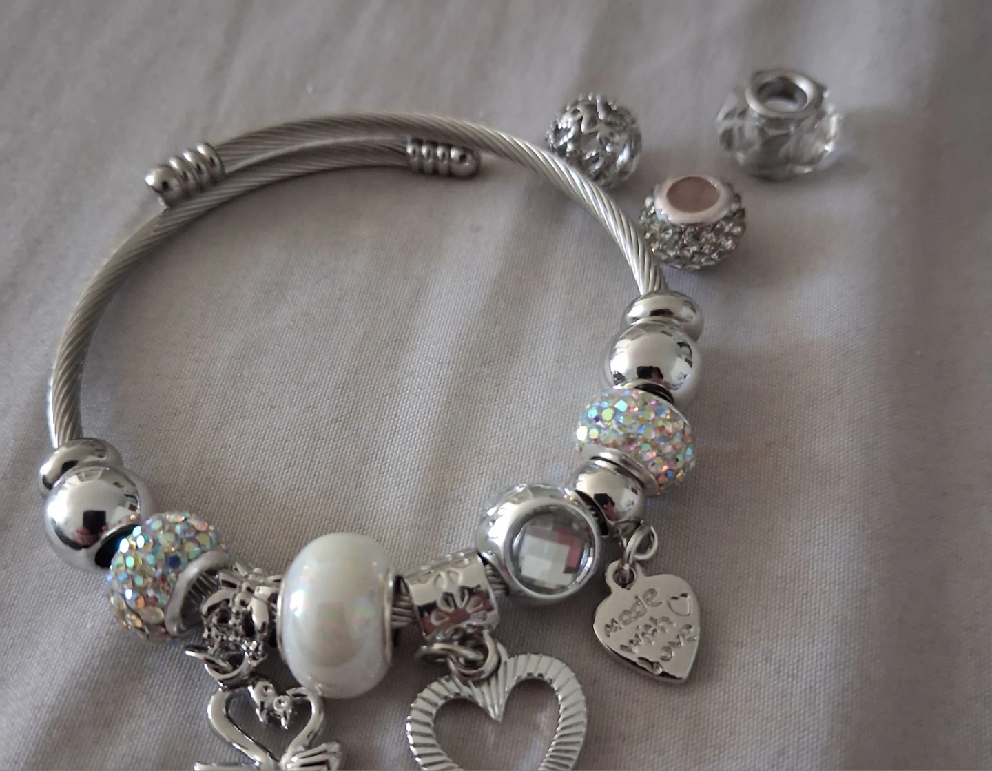 Charm Bracelet with Silver-Tone Beads and Charms