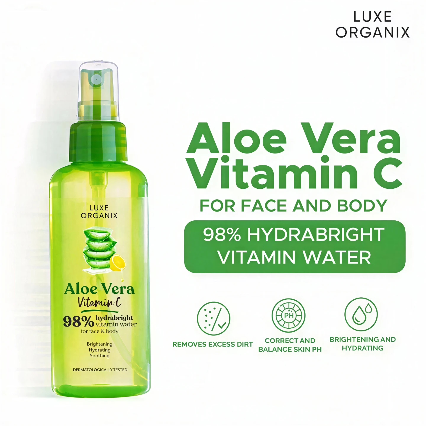 Luxe Organix 98% Aloe Vera Vitamin C Hydrabright Water 150ml