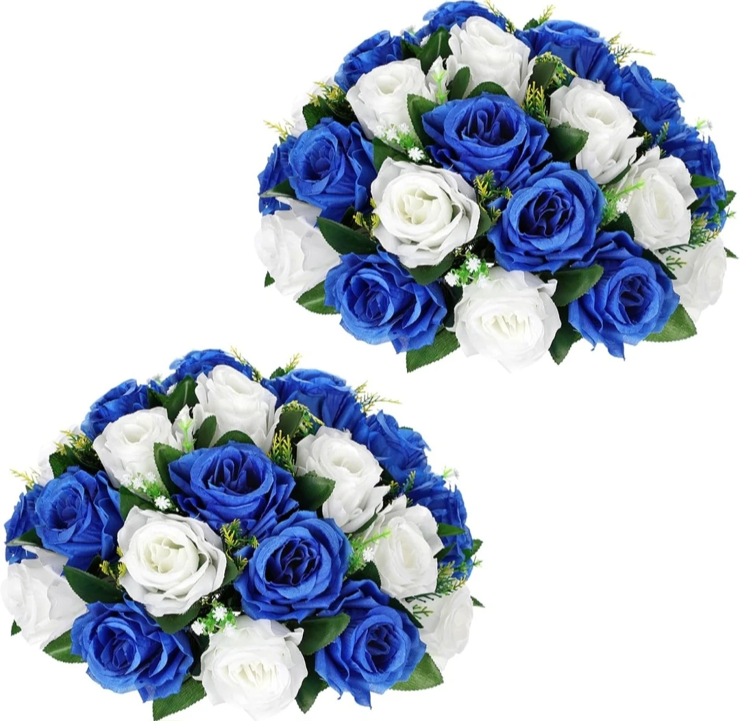 Artificial Blue and White Rose Flower Centerpieces