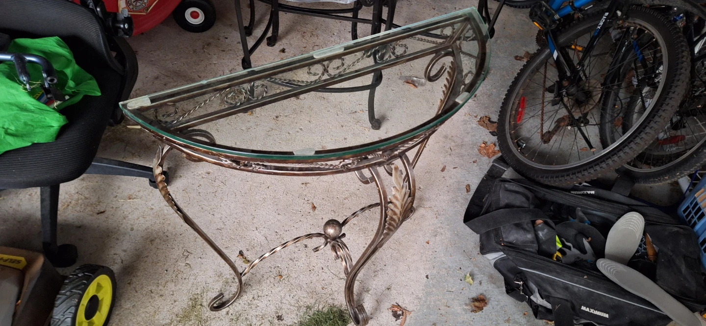 Wrought iron half-moon console table