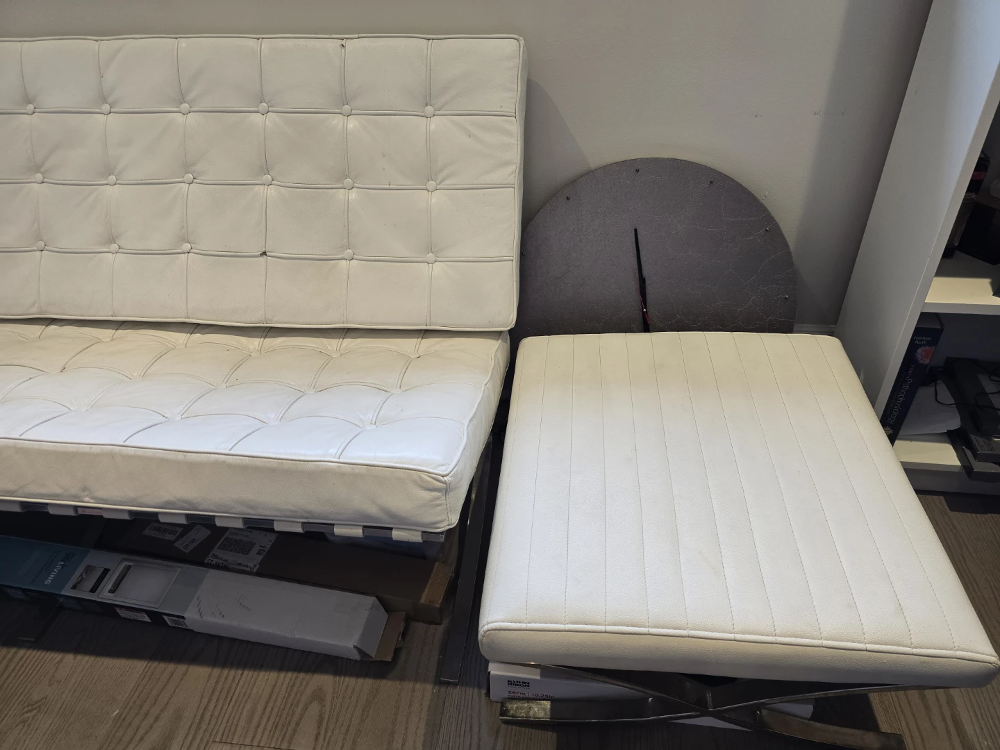 White Faux Leather Barcelona Style Sofa and Ottoman - photo 3