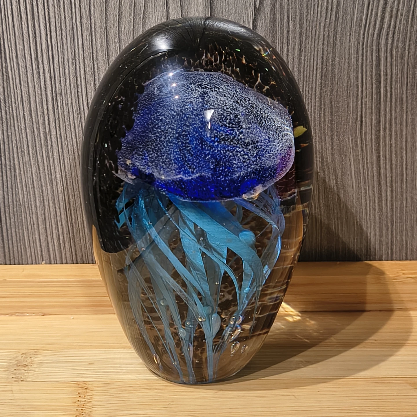 Blue Hand-Blown Glass Jellyfish Paperweight - photo 3