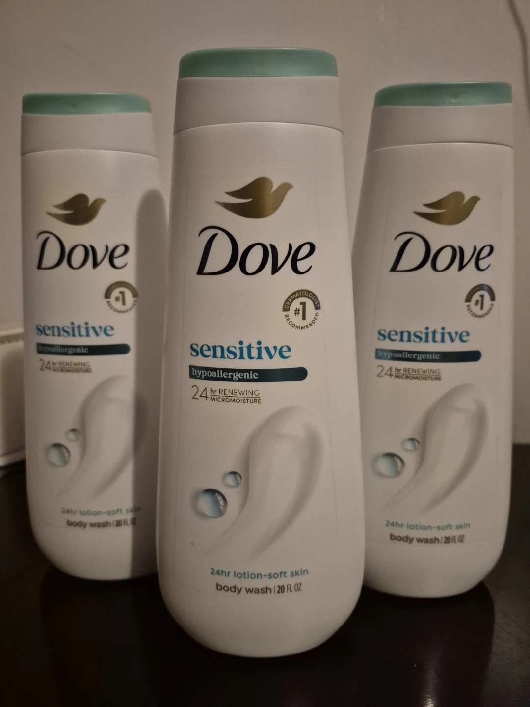 Three Dove Sensitive Body Wash Bottles
