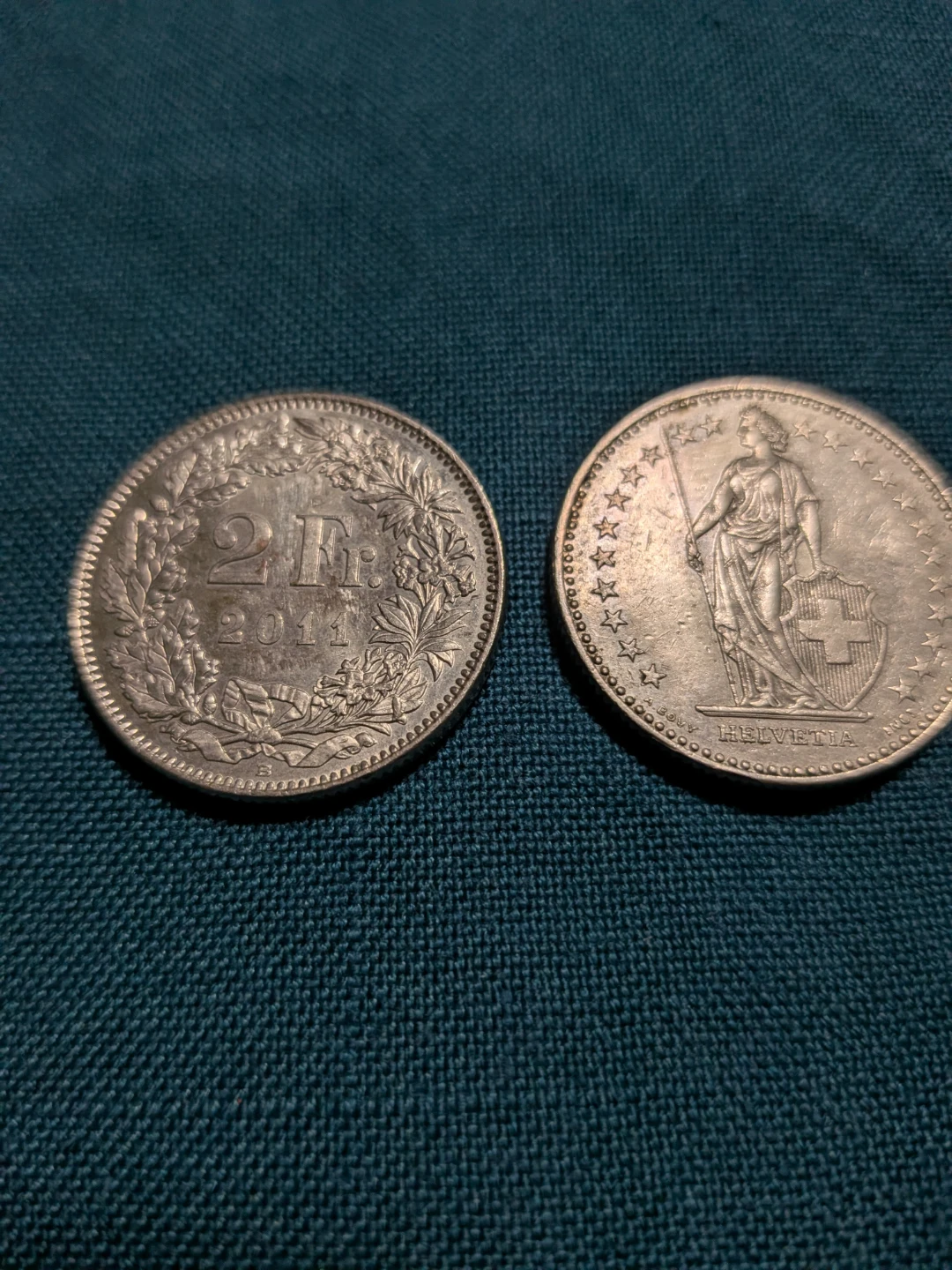 Set of two, 2 Swiss Franc (CHF) Coins :1998 and 2011 / $5 - photo 2