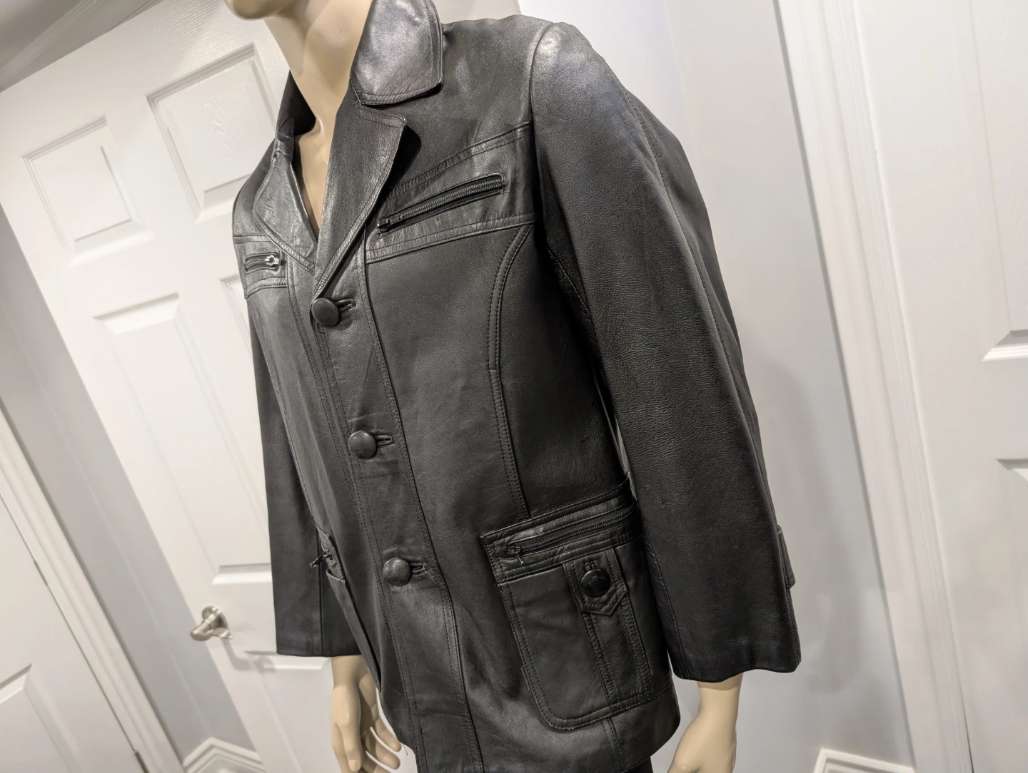 VGUC - Men's Black Leather Retro Style Jacket Size S - photo 2