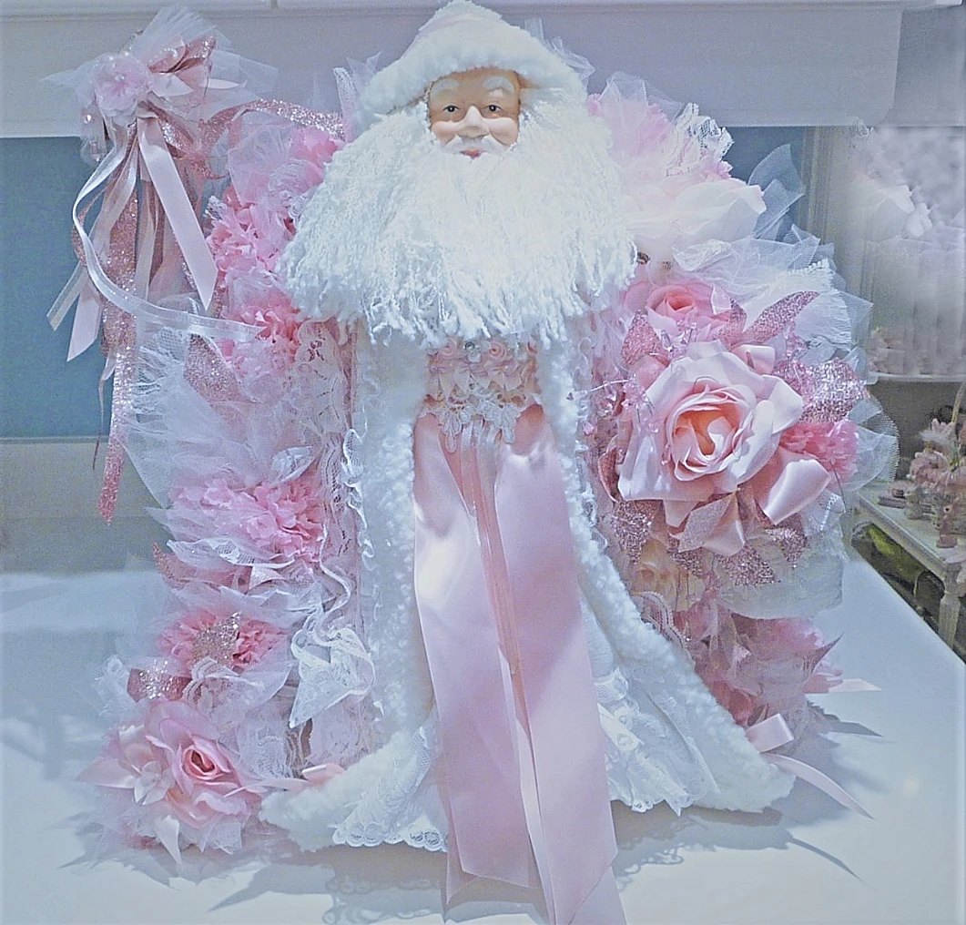 Decorative Pink and White Santa Figurine