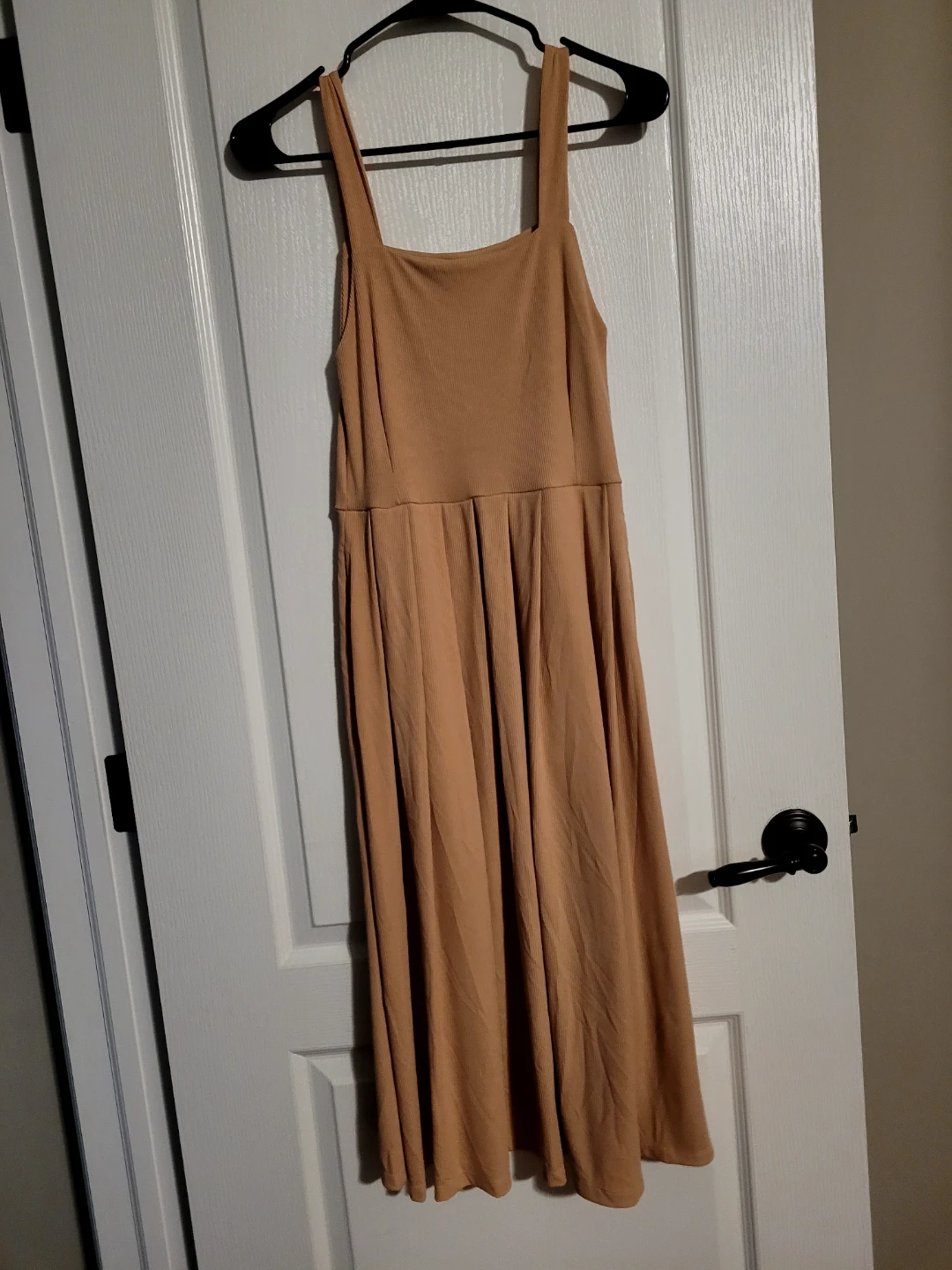 Tan Sleeveless Ribbed Midi Dress