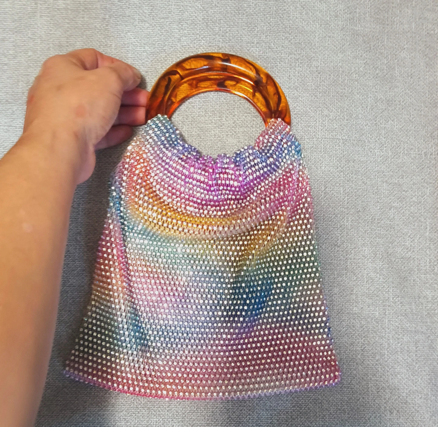 Rainbow Rhinestone Handbag with Tortoiseshell Handle 🌈