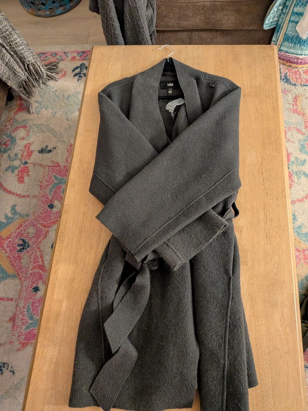 LINE Grey Wool-Blend Wrap Coat