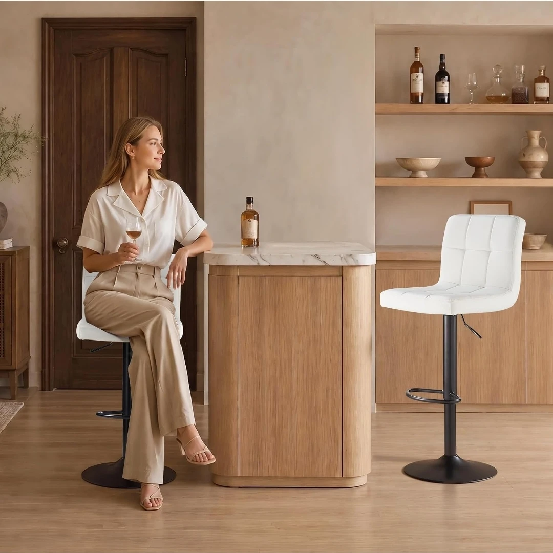 Set of Two Adjustable White Bar Stools - photo 4