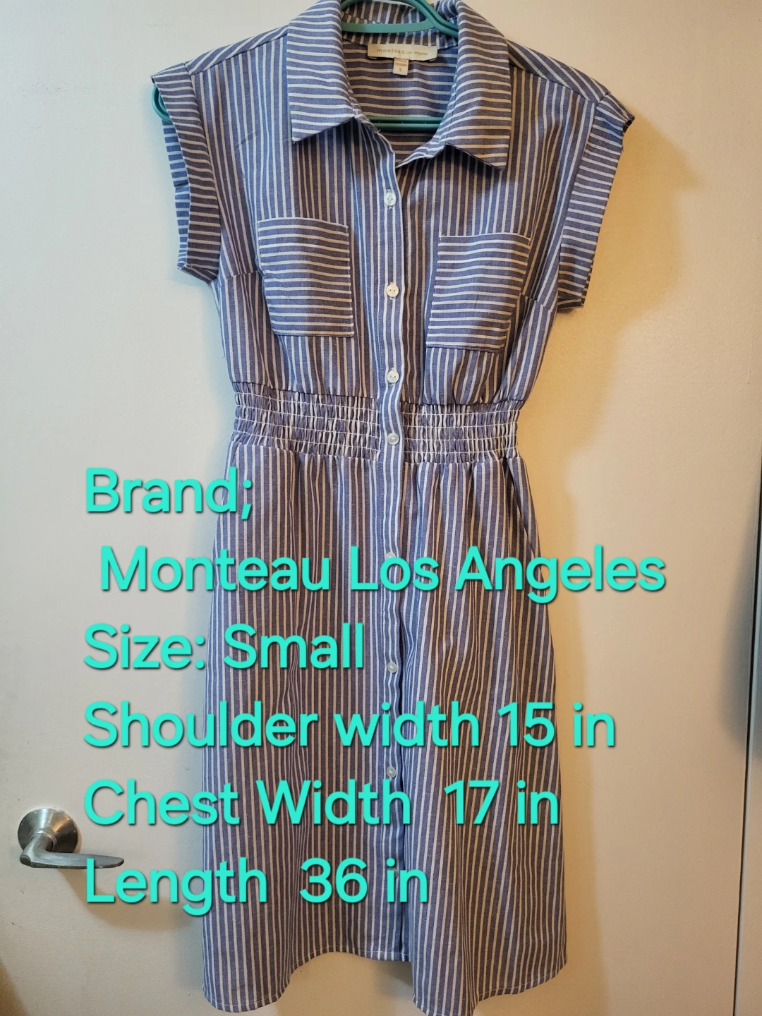 Monteau Los Angeles Blue & White Striped Cotton Dress Shirt, S