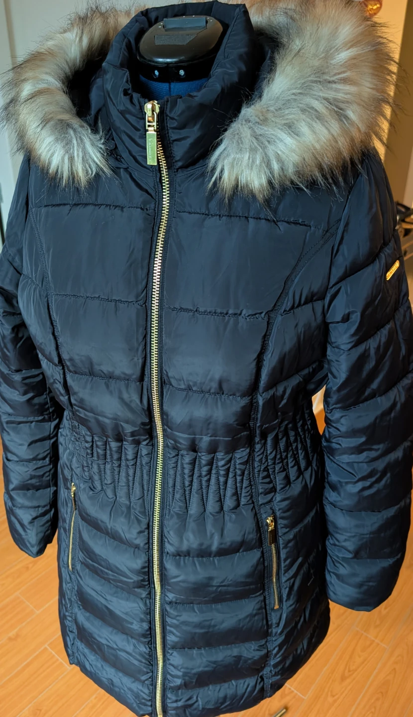 Laundry Black Puffer Coat with Faux Fur Hood