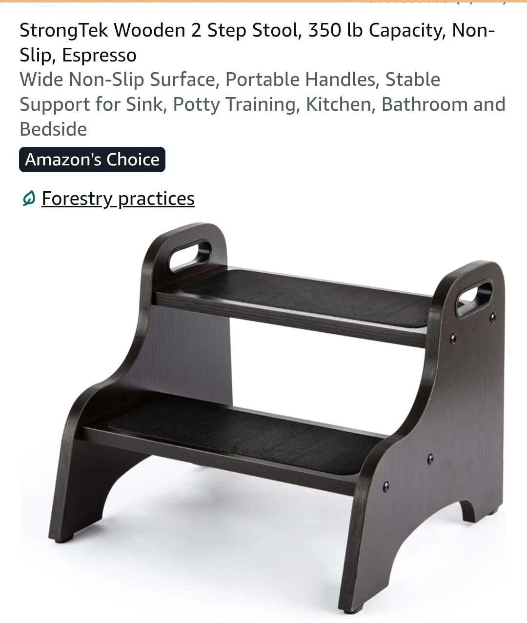 StrongTek Wooden 2 Step Stool - Espresso