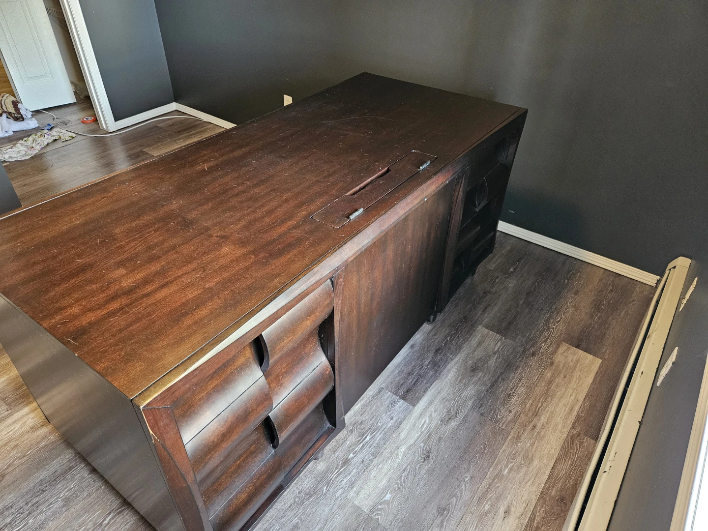Dark Wood Executive Desk with Power Outlet - photo 4