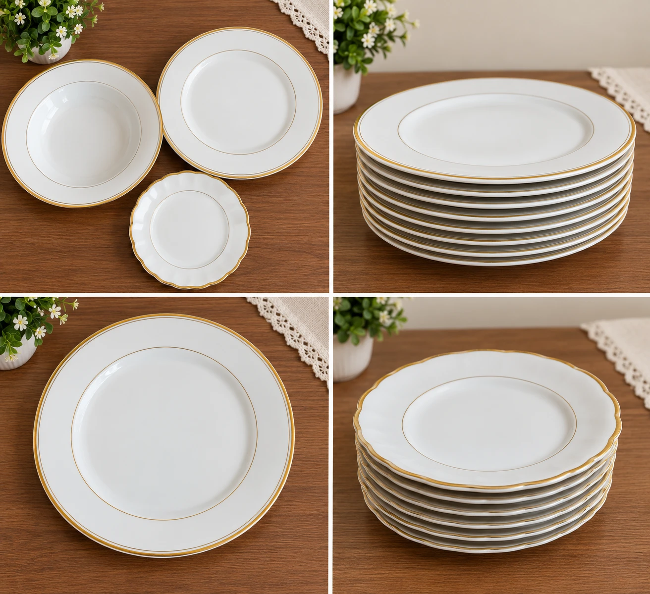 Baaria Set of White and Gold Rimmed Dinnerware