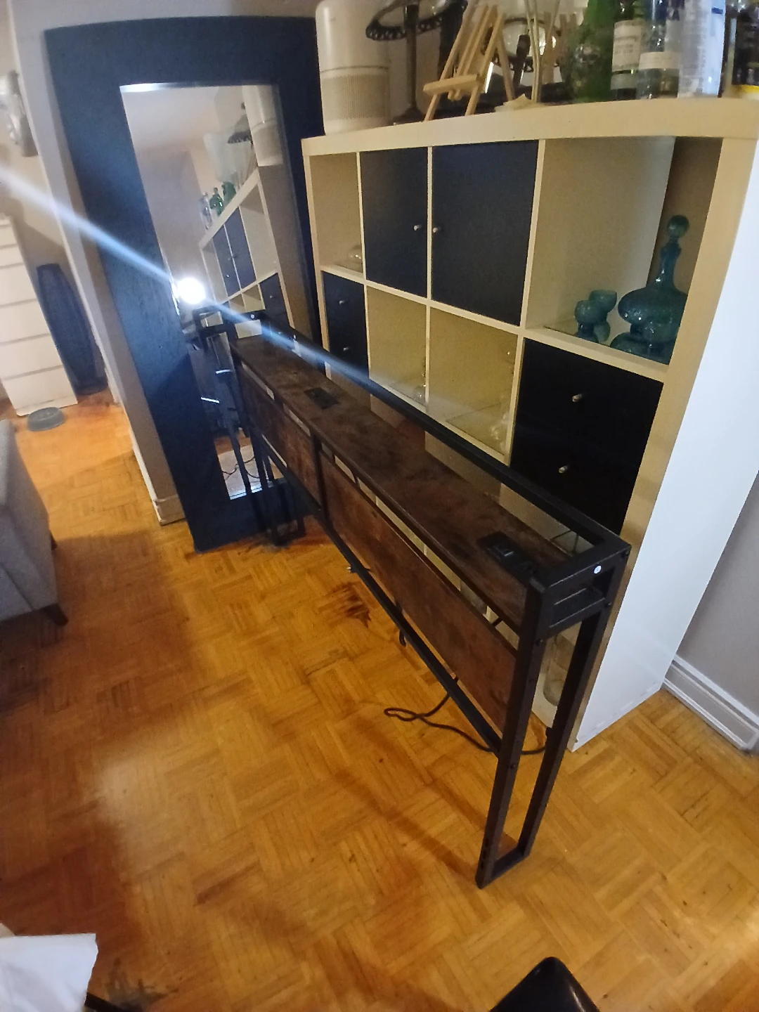 Industrial Style Slim Console Table with Power Outlets