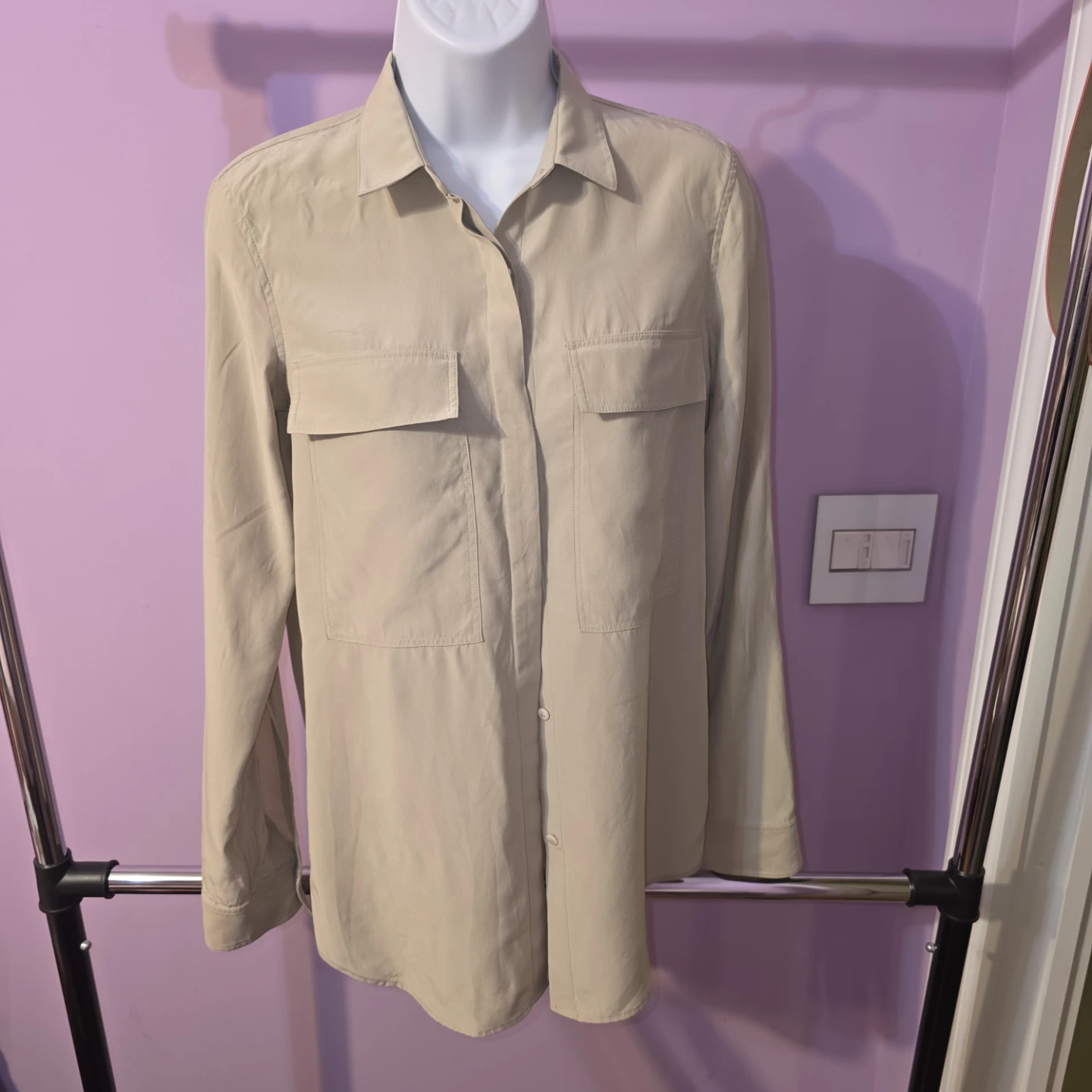 Helmut Lang Beige Silk Button-Down Shirt