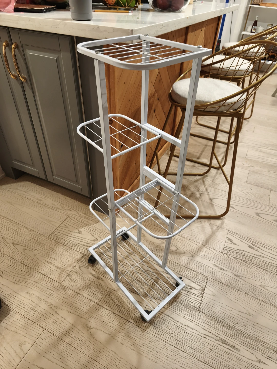 White Metal Rolling Plant Stand / Storage Shelf - photo 3
