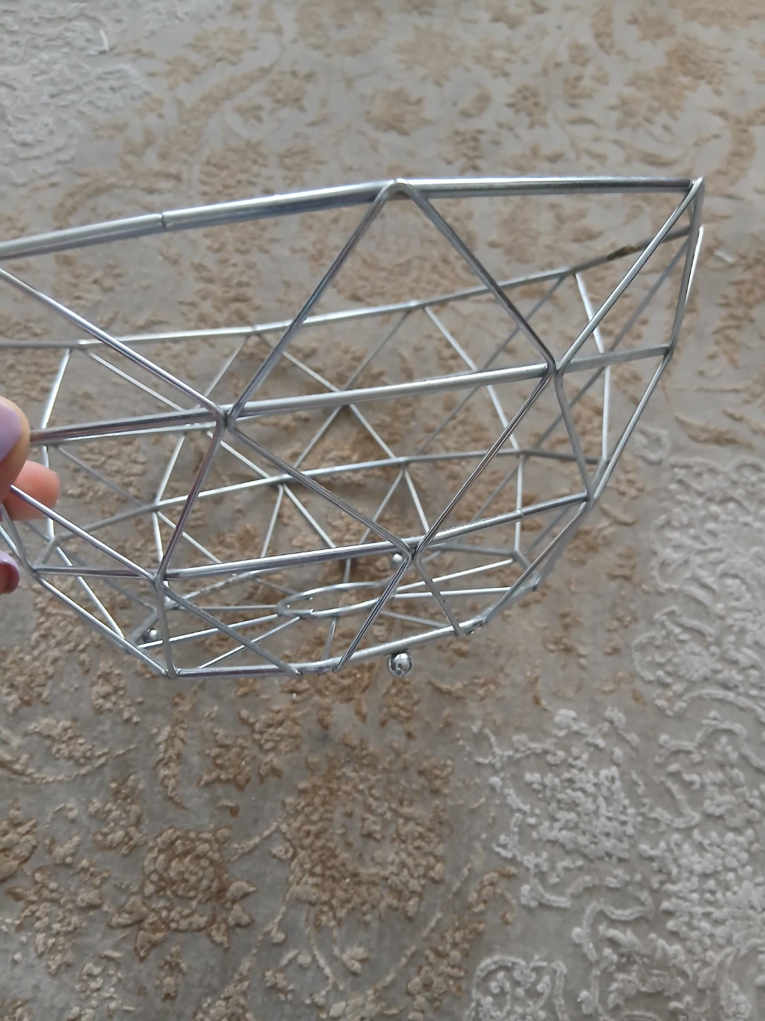 Geometric Silver Metal Fruit Basket - photo 3