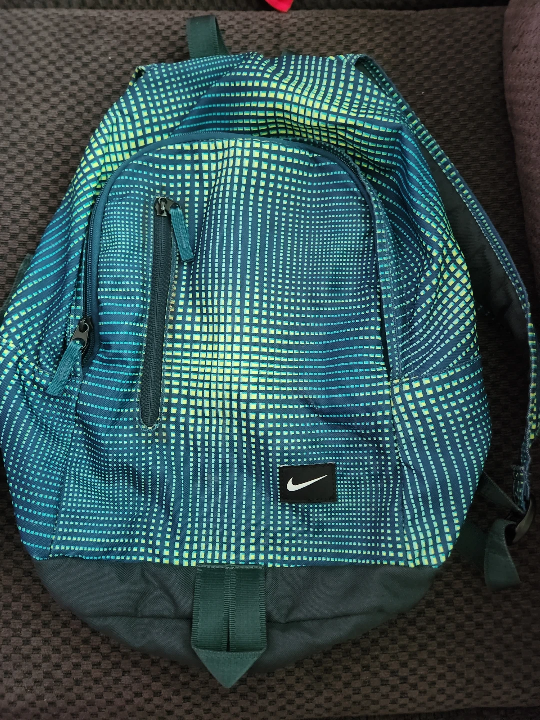 Nike Backpack Teal and Yellow Pattern