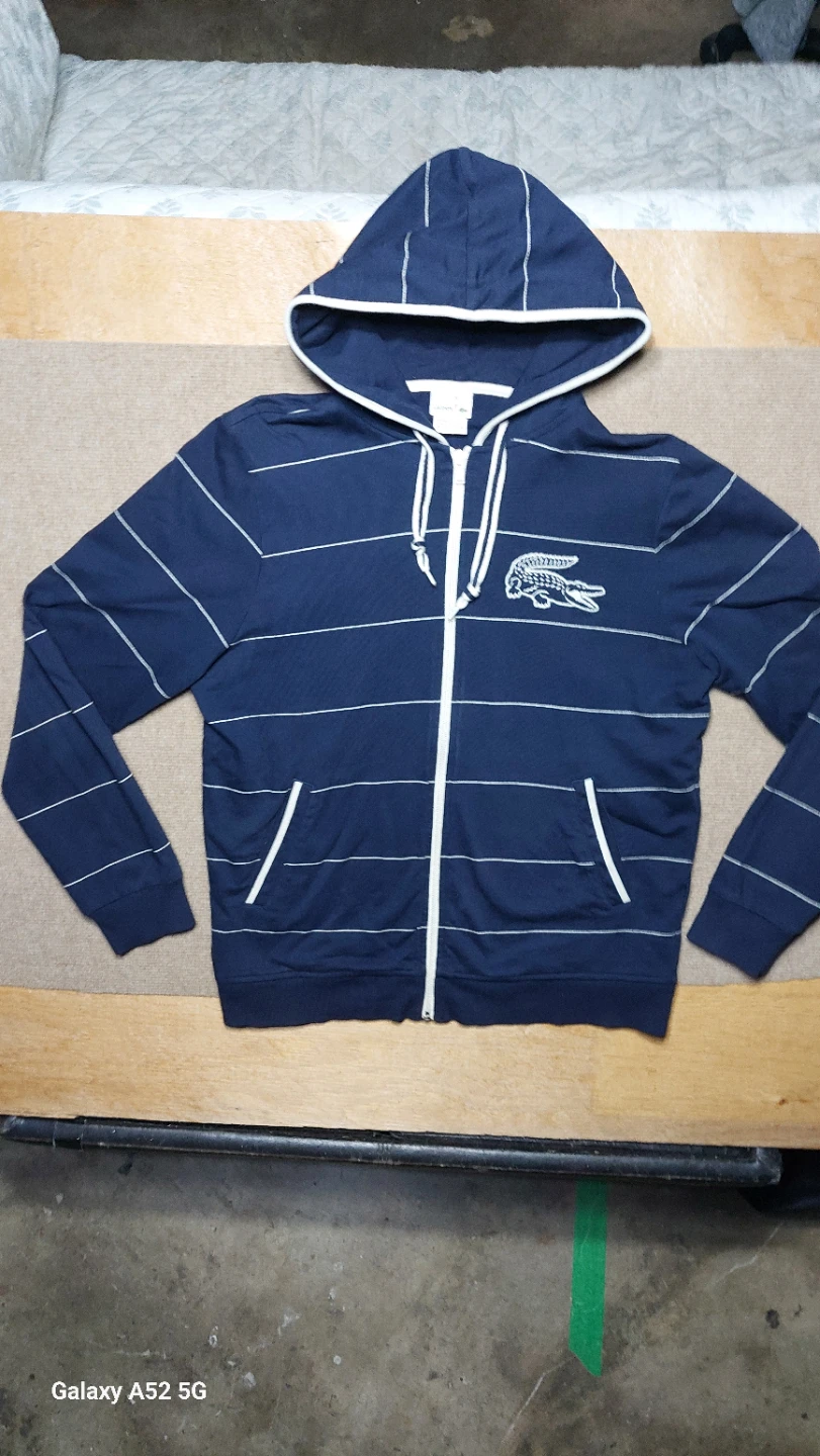 Lacoste Navy Striped Zip-Up Hoodie " big croc"