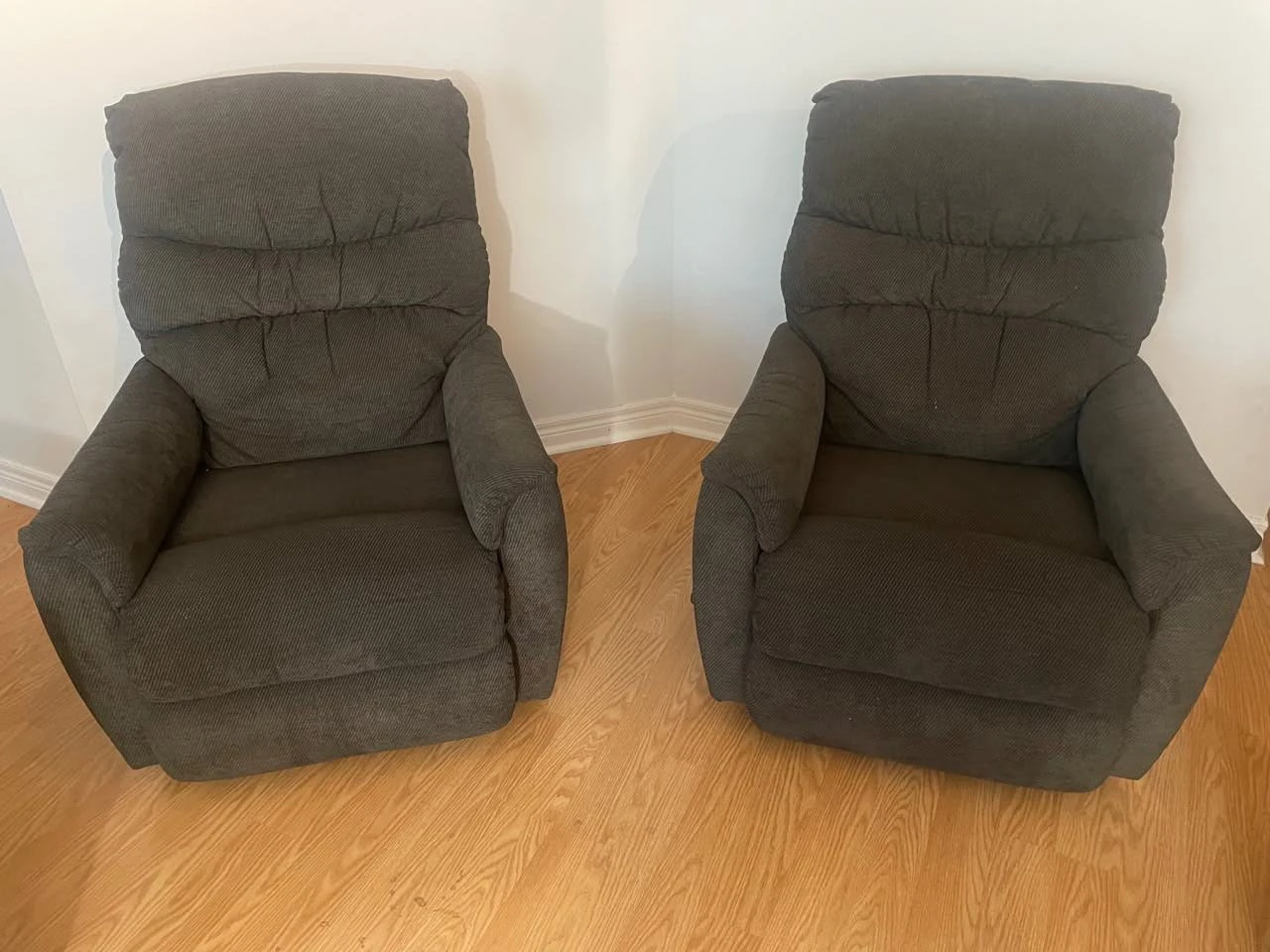 Two Charcoal Grey Recliner - Manual
