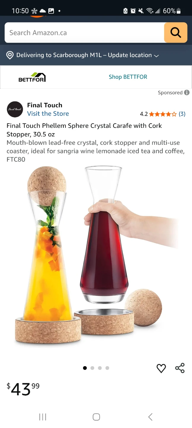 New Final Touch Phellem Sphere Crystal Carafe