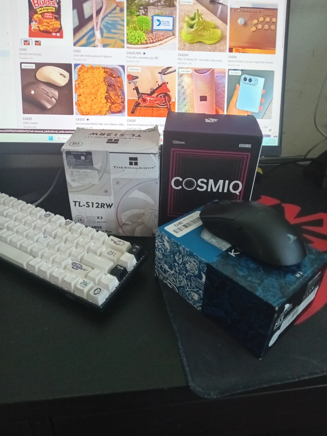 Gaming keyboard, mouse and fans