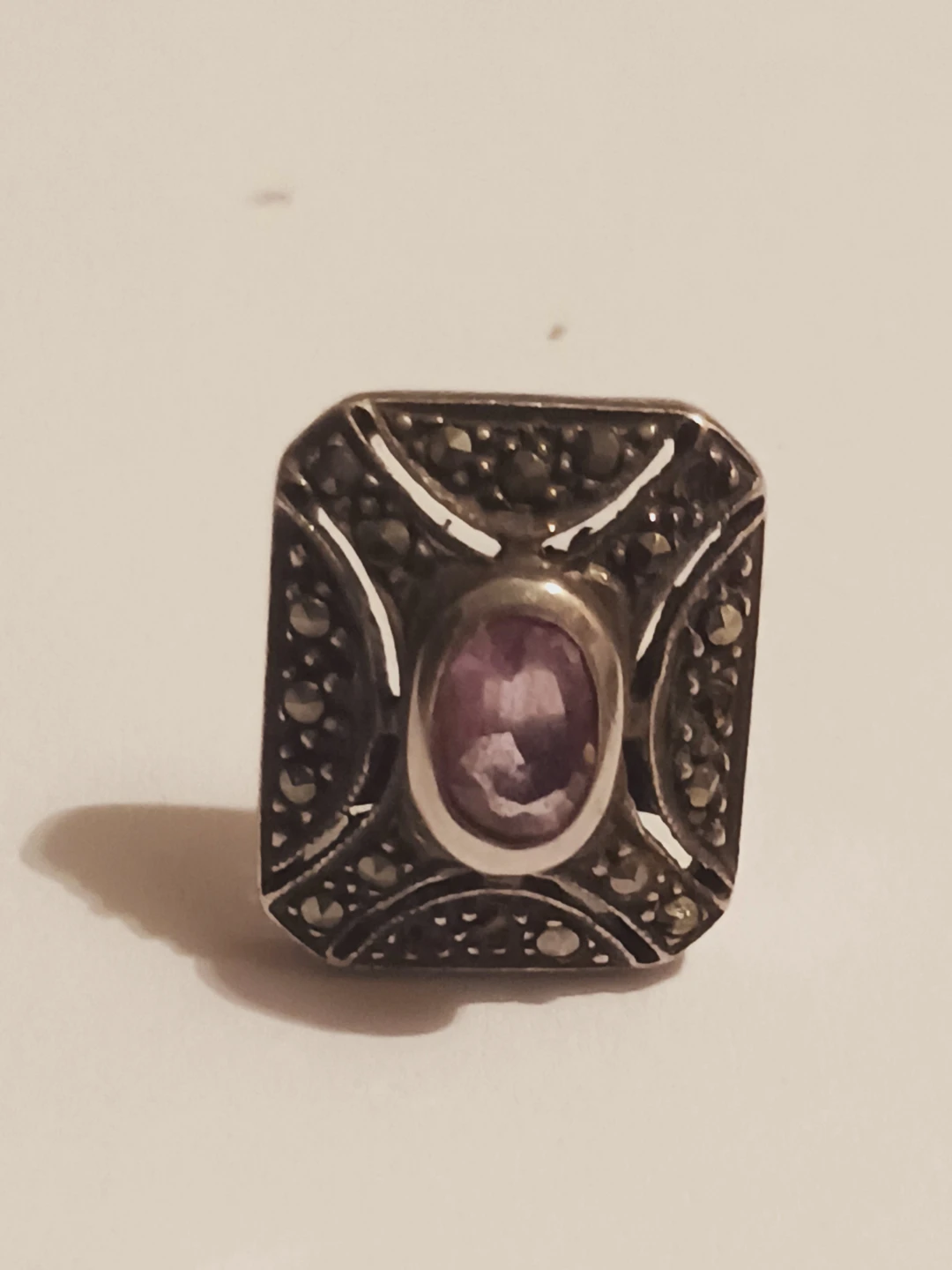 Sterling Silver 925 Marcasite Amethyst  SINGLE Earrings or pin - photo 2
