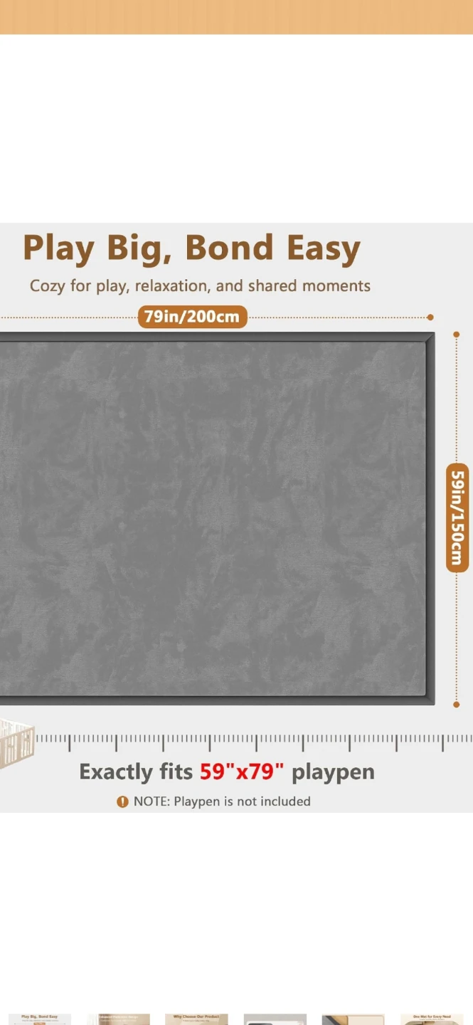 Baby Play Mat, 59" x 79", Grey - photo 4
