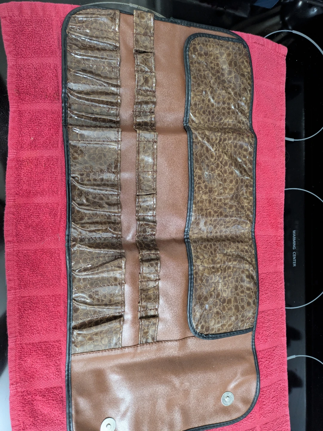 Brown Faux Croc Makeup Brush Roll Case