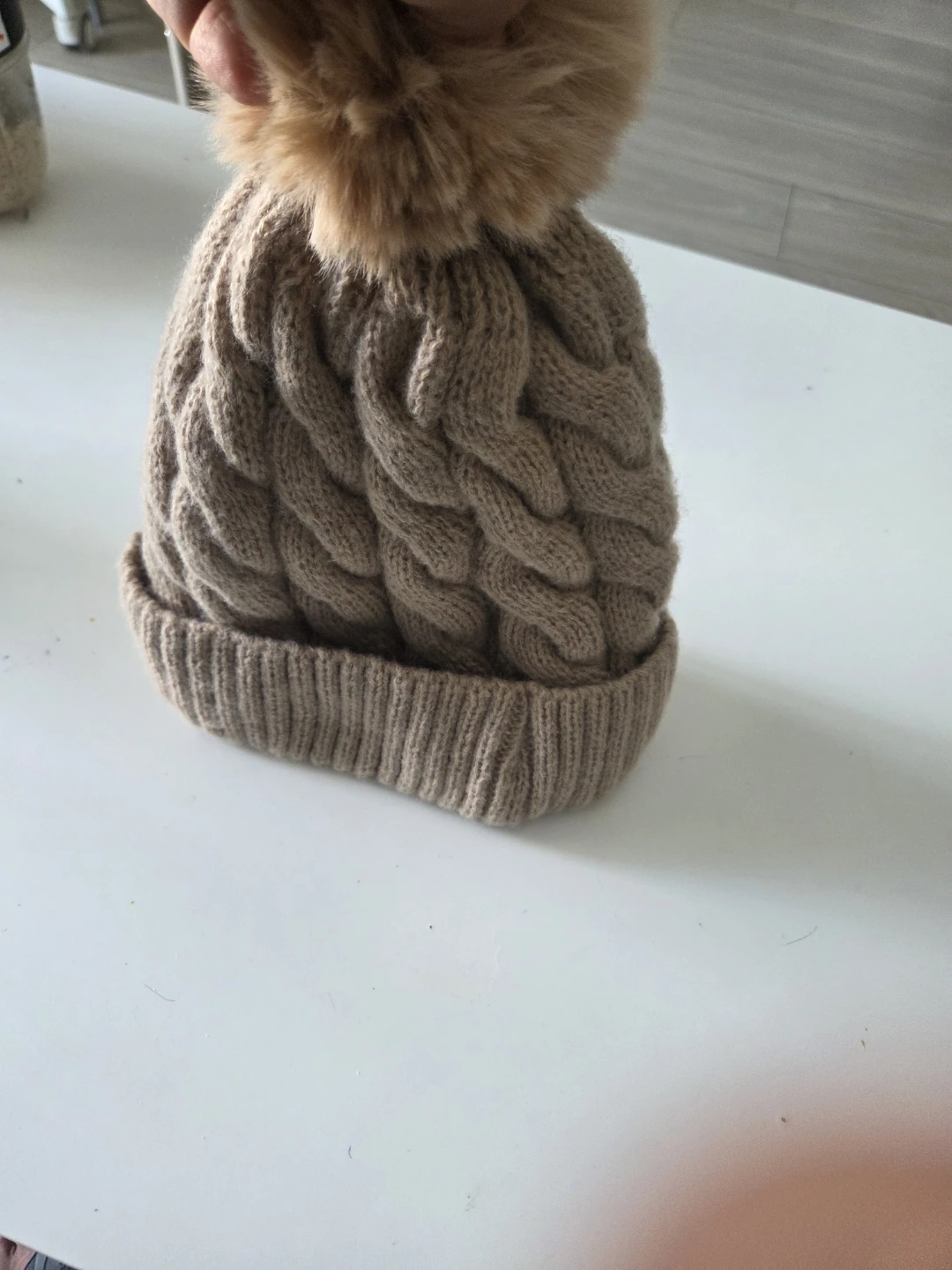 Beige Cable Knit Pom Pom Toque - photo 5