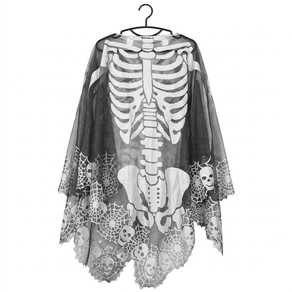 Skeleton & Spiderweb Lace Poncho  Halloween / Goth (One Size)
