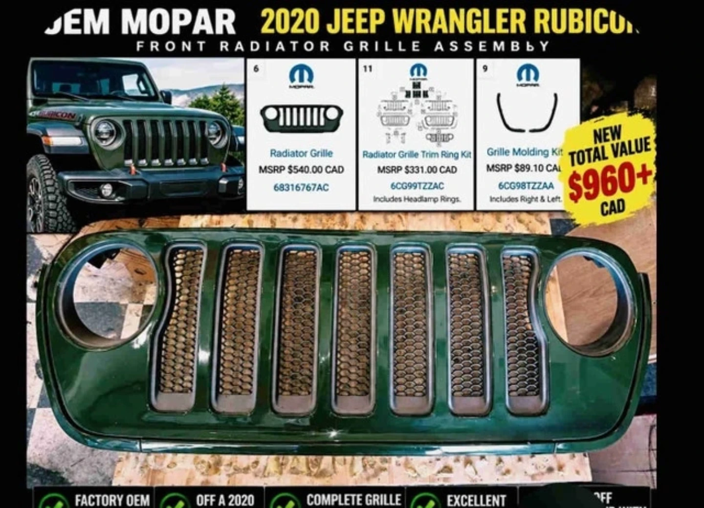 Mopar Jeep Wrangler Rubicon Front Radiator Grille